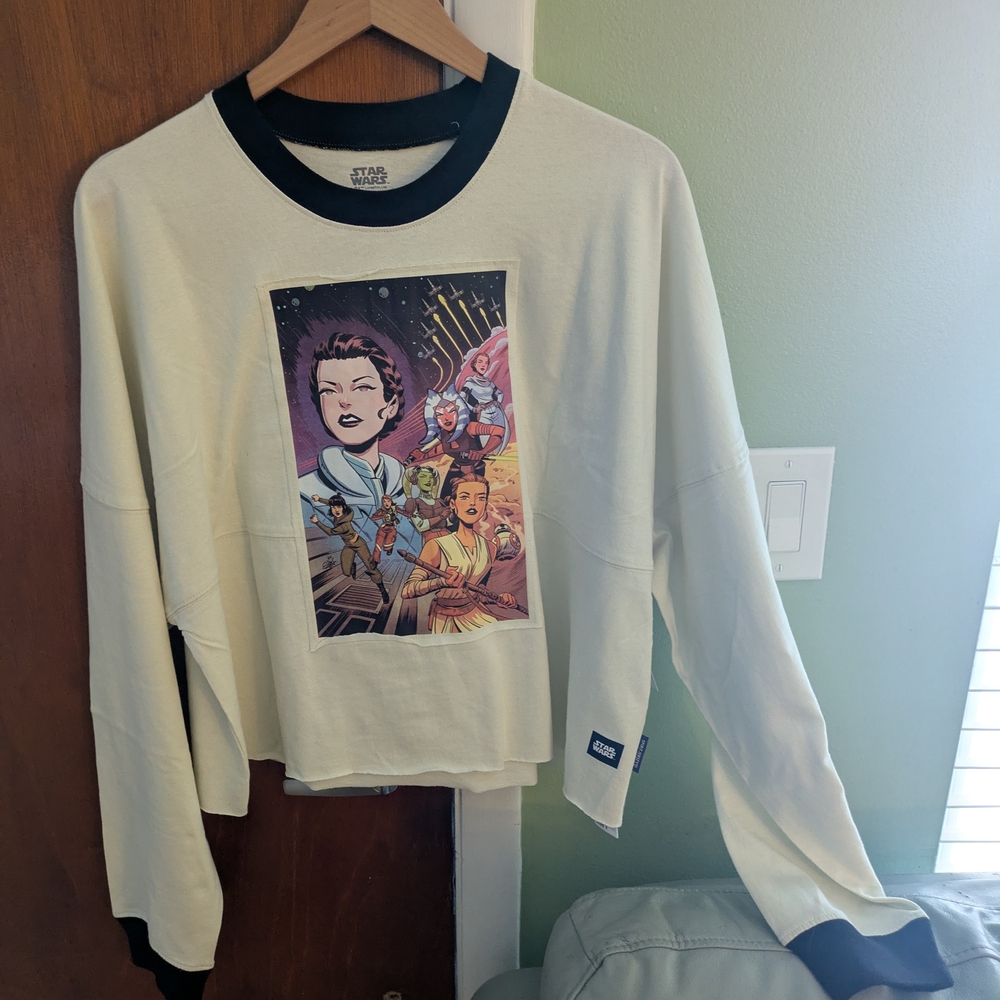 Star Wars Cream and Black Graphic Spirit Jersey Top, Size Large